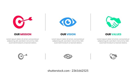 Mission Vision Values infographic Banner template. Company goal infographic design with  Modern flat icon design. vector illustration infographic icon design banner.