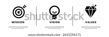 Mission Vision Values infographic Banner template. Company goal infographic design with Modern flat icon design.