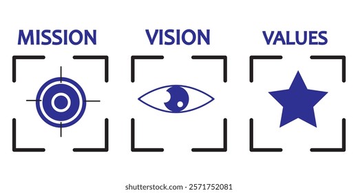 Mission. Vision. Values. Vector illustration for web page template.