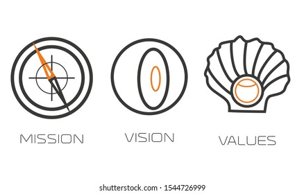 Mission. Vision. Values. Web line icon Modern flat design concept