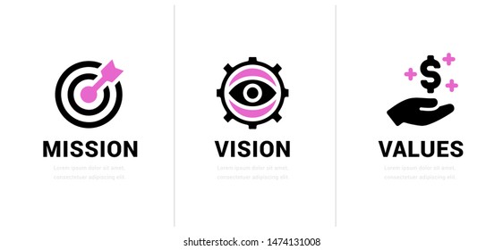 Mission. Vision. Values. Web page template. Modern flat design concept.