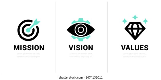 Mission. Vision. Values. Web page template. Modern flat design concept.