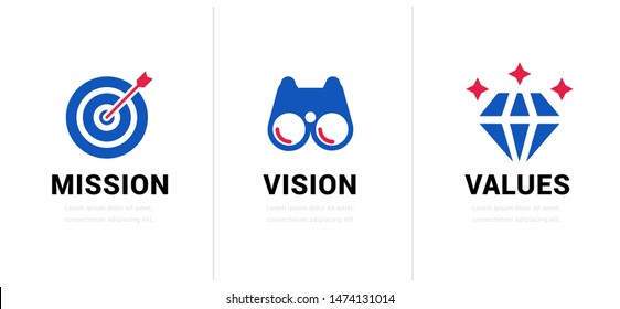 Mission. Vision. Values. Web page template. Modern flat design concept.