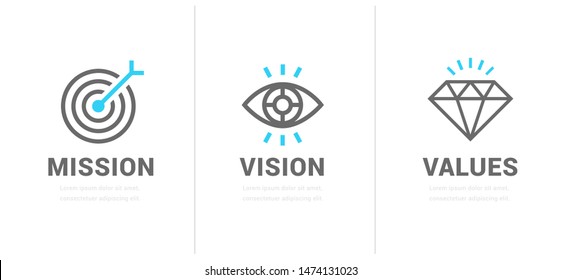 Mission. Vision. Values. Web page template. Modern flat design concept.