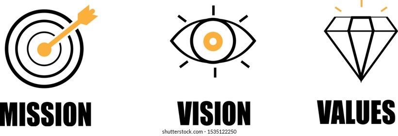 Mission. Vision. Values. Web page template. Modern flat icon concept.