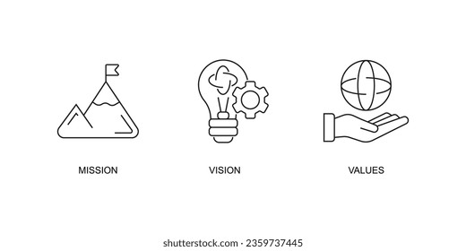 Mission, Vision, Values, Web page icon. Modern flat design