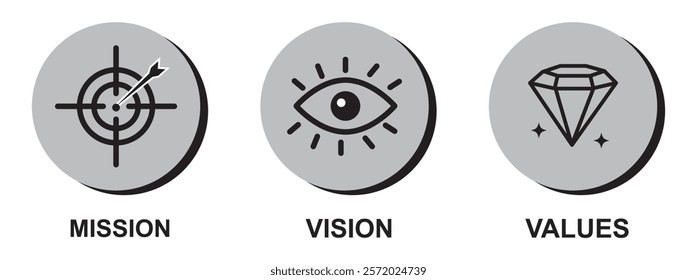  Mission. Vision. Values. Web page template. Modern flat design concept. Purpose business concept. Mission symbol illustration. Success and growth concepts. Business vision presentation