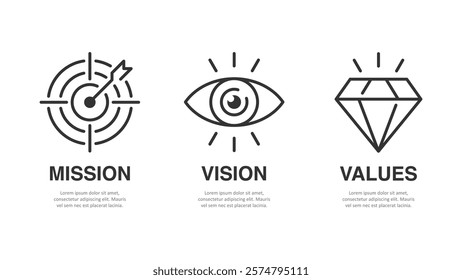 Mission. Vision. Values. Web page template. Modern flat design concept.