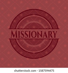 Missionary badge with red background. Vector Illustration. Detailed.