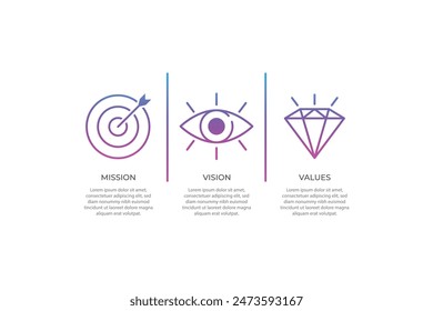 Mission,vision,values,graphic design template.eps 10 on white backgruond