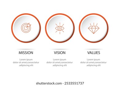 Missão,visão,valores,modelo de design gráfico.eps 10 em fundo branco