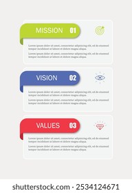 Mission,vision,values,graphic design template.eps 10 on white backgruond