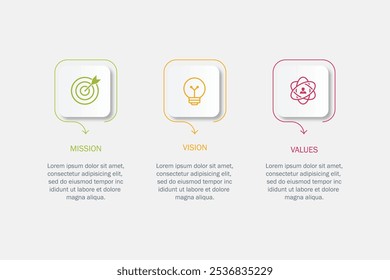 Mission,vision,values,graphic design template.eps 10 on white backgruond, Can be used for presentation workflow layout, banner, process, diagram, flow chart, infographic, annual report.