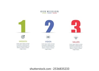Mission,vision,values,graphic design template.eps 10 on white backgruond, Can be used for presentation workflow layout, banner, process, diagram, flow chart, infographic, annual report.