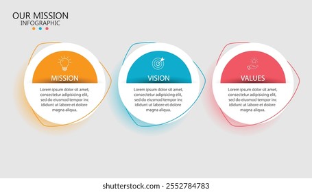 Missão,visão,valores,design gráfico template.eps 10 em fundo branco, Pode ser usado para o layout de fluxo de trabalho de apresentação, banner, processo, diagrama, fluxograma, infográfico, relatório anual.