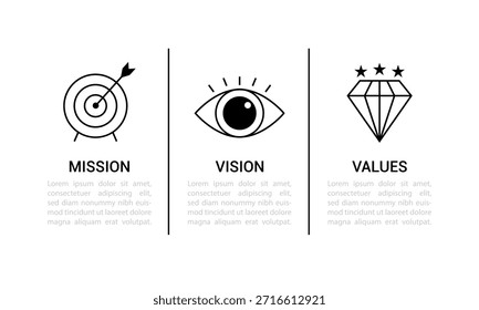 Missão,visão,valores,modelo de design gráfico.eps 10 em fundo branco