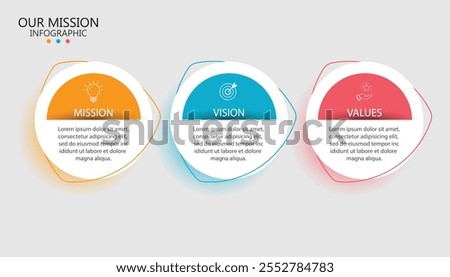 Mission,vision,values,graphic design template.eps 10 on white backgruond, Can be used for presentation workflow layout, banner, process, diagram, flow chart, infographic, annual report.