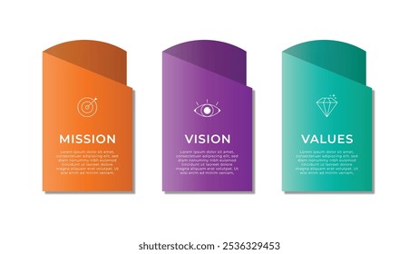 Mission,vision,values,graphic design template on white backgruond