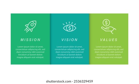 Mission,vision,values,graphic design template on white backgruond