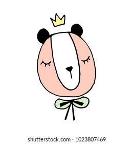 Missis Bear with a Crown Hand Drawn Doodle Vector Illustration