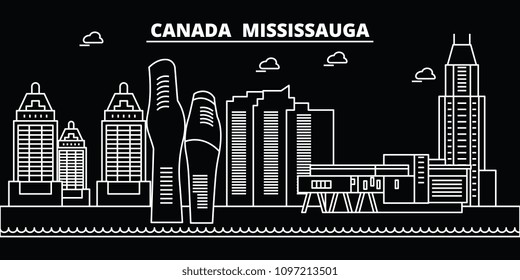 Mississauga silhouette skyline. Canada - Mississauga vector city, canadian linear architecture, buildings. Mississauga travel illustration, outline landmarks. Canada flat icons, canadian line banner