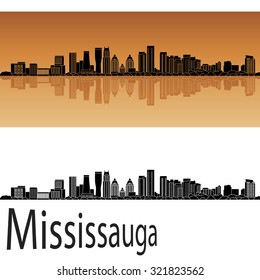 Mississauga skyline in orange background in editable vector file