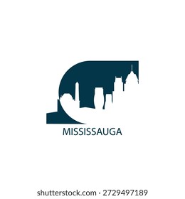 Mississauga vector icon with skyline, panoramic view, outlook shape. Canada city landmarks logo concept. Flat isolated graphic, badge