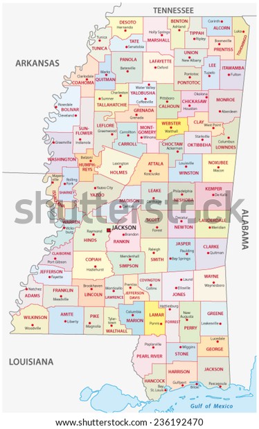 Mississippi Administrative Map Stock Vector (Royalty Free) 236192470