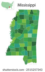 Ícone Verde do Mapa do Mississippi na América