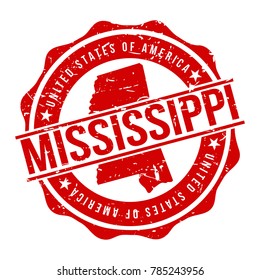 Mississippi America Original Stamp Design Vector Art Tourism Souvenir Round.