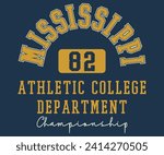 Mississippi Athletic College Department  Varsity style graphic. Editable and ready to use for Tee Shirt, hoodie, and others

