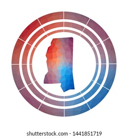 Mississippi badge. Bright gradient logo of US state in low poly style. Multicolored Mississippi rounded sign with map in geometric style for your infographics.