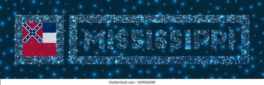 Mississippi badge. Flag of Mississippi in glowing network geometric style. Trendy vector illustration.