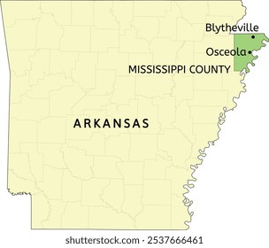 Mississippi County and cities of Blytheville and Osceola location on Arkansas state map