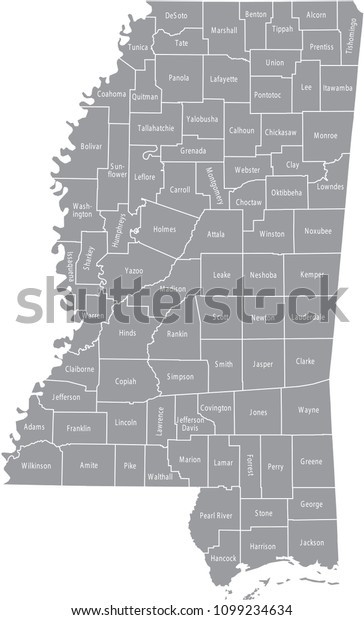 Mississippi County Map Vector Outline Gray Stock Vector (Royalty Free ...