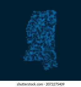 Mississippi dotted glowing map. Shape of the US state with blue bright bulbs. Vector illustration.