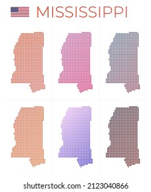 Mississippi dotted map set. Map of Mississippi in dotted style. Borders of the US state filled with beautiful smooth gradient circles. Amazing vector illustration.