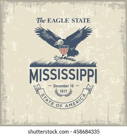 Mississippi The Eagle State, stylized emblem of the state of America, Eagle, vintage
