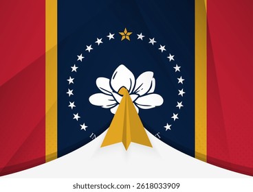 Mississippi Flag with Abstract Paper Airplane Design, National Flag in a geometric folded paper style. Vector illustration.
