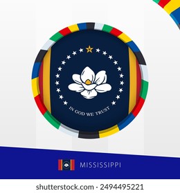 Mississippi Flag with Colorful Circle Border. Vector icon.