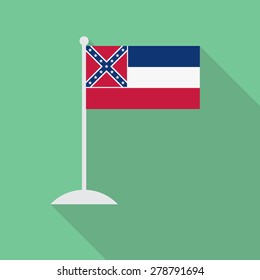 Mississippi flag with flagpole flat icon with long shadow. Vector illustration EPS10