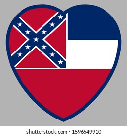Mississippi Flag In Heart Shape Vector