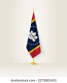 Mississippi flag on a flag stand. Vector illustration.