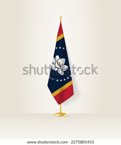 Mississippi flag on a flag stand. Vector illustration.