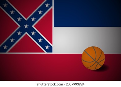 Mississippi flag with realistic basketball ball, vector