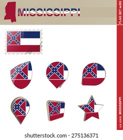 Mississippi Flag Set, US state, Flag Set #262. Vector.