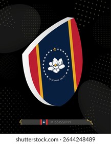 Mississippi Flag Shield icon in 3D on Dark Modern Abstract Rugby Background. Perfect for sports events, heritage themes, national celebrations, and patriotic designs.