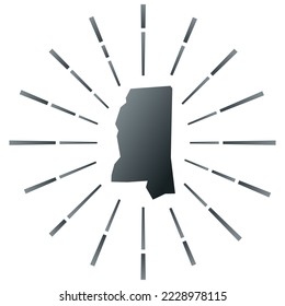 Mississippi sortierte Sonnenburst. Karte des uns Zustands mit bunten Sternchen. Mississippi Illustration in Digital, Technologie, Internet, Netzwerk Stil. Vektorgrafik.