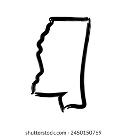 Mississippi hand drawn map. Simple US state outline sketch map. Doodle style map isolated on white for business designs.