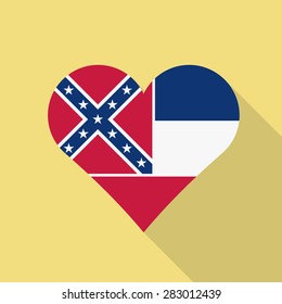 Mississippi heart flag flat style with long shadow. Patriotic design. Vector EPS10